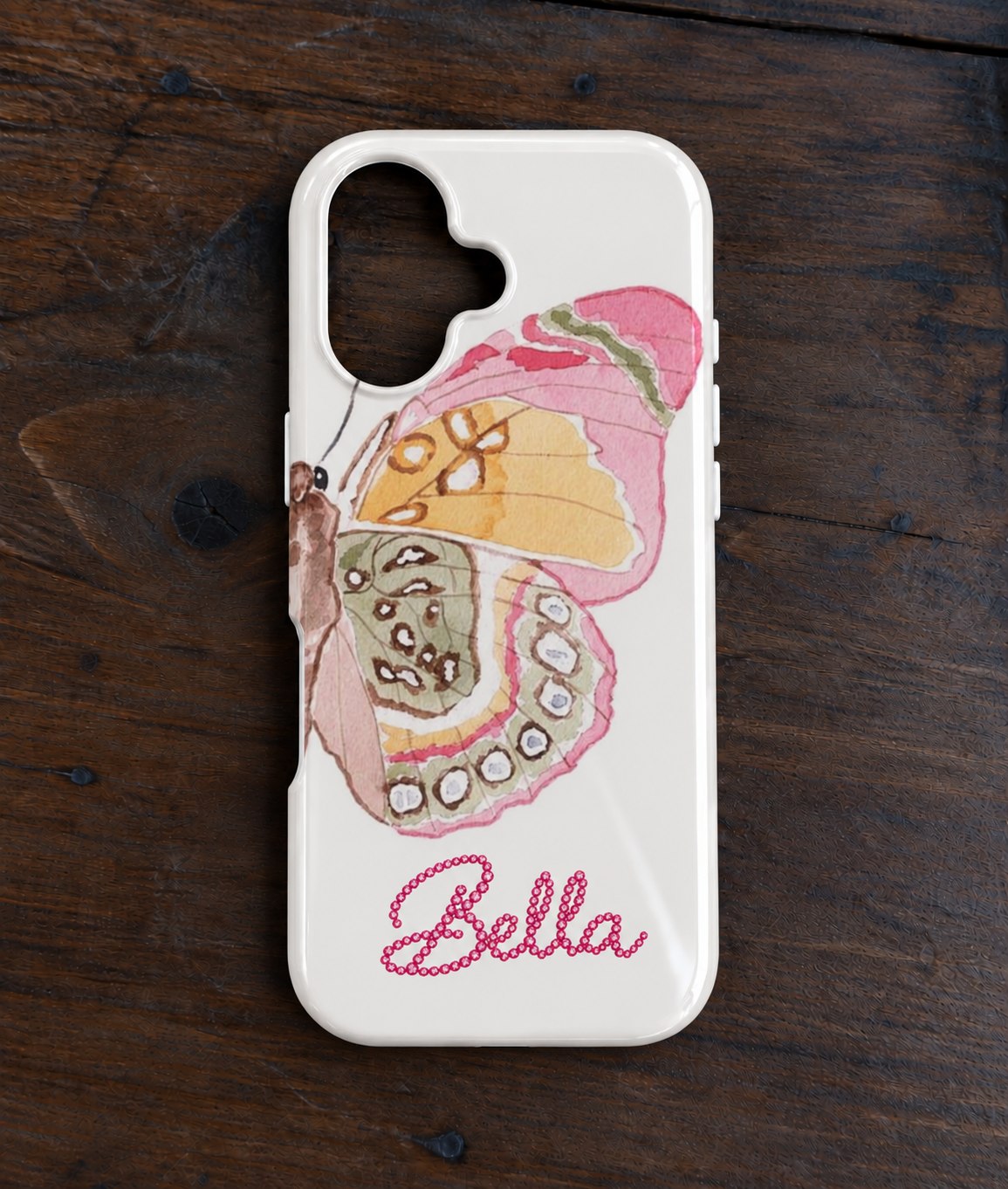 PERSONALIZED BUTTERFLY WING PINK RHINESTONE CUSTOM NAME PHONE CASE