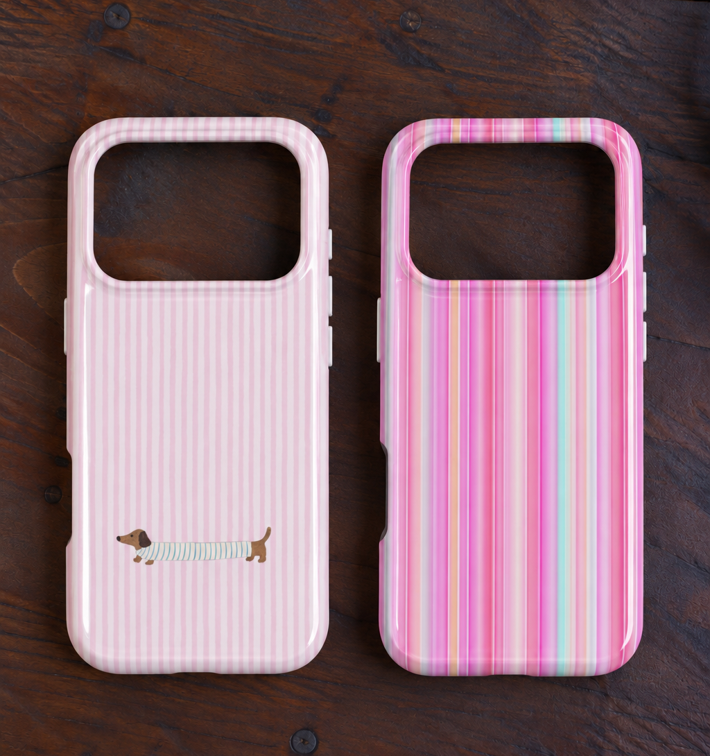 PINK STRIPES DACHSHUND WEENIE PUPPY DOG PHONE CASE