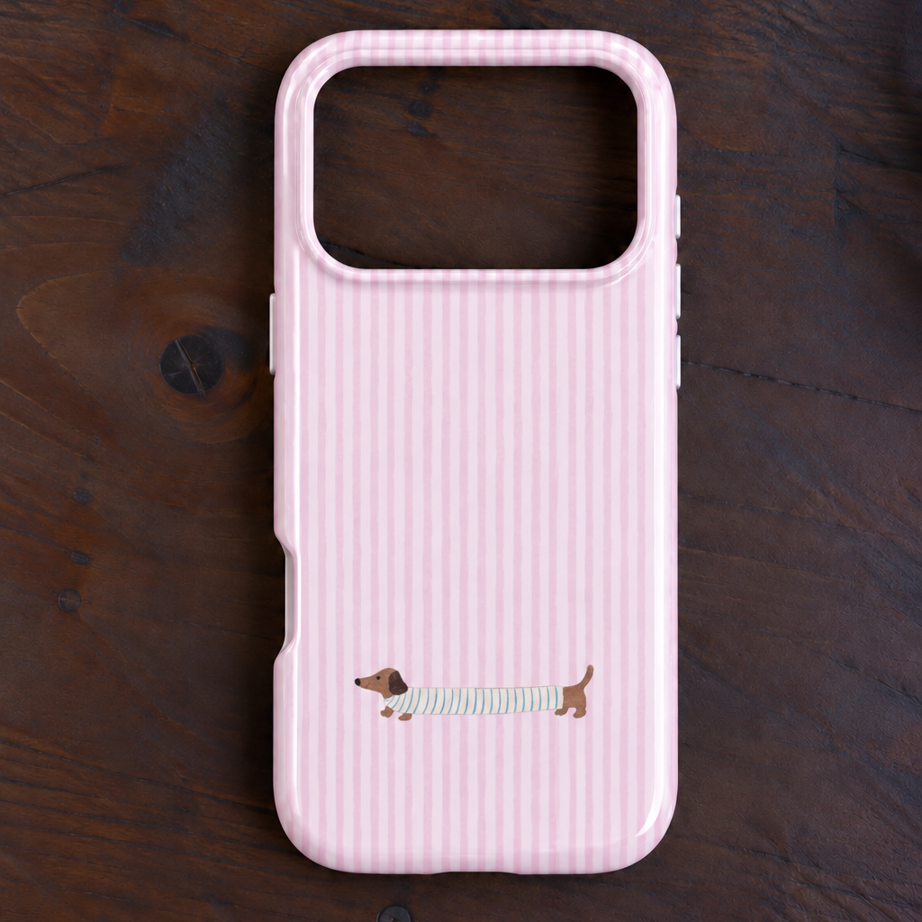 PINK STRIPES DACHSHUND WEENIE PUPPY DOG PHONE CASE