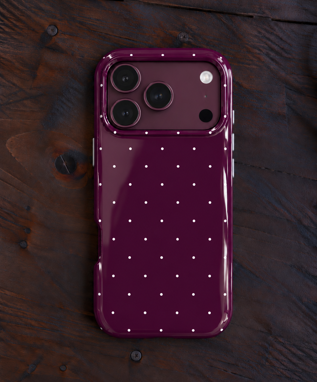 DARK CHERRY BURGUNDY MINI POLKA DOTS PHONE CASE