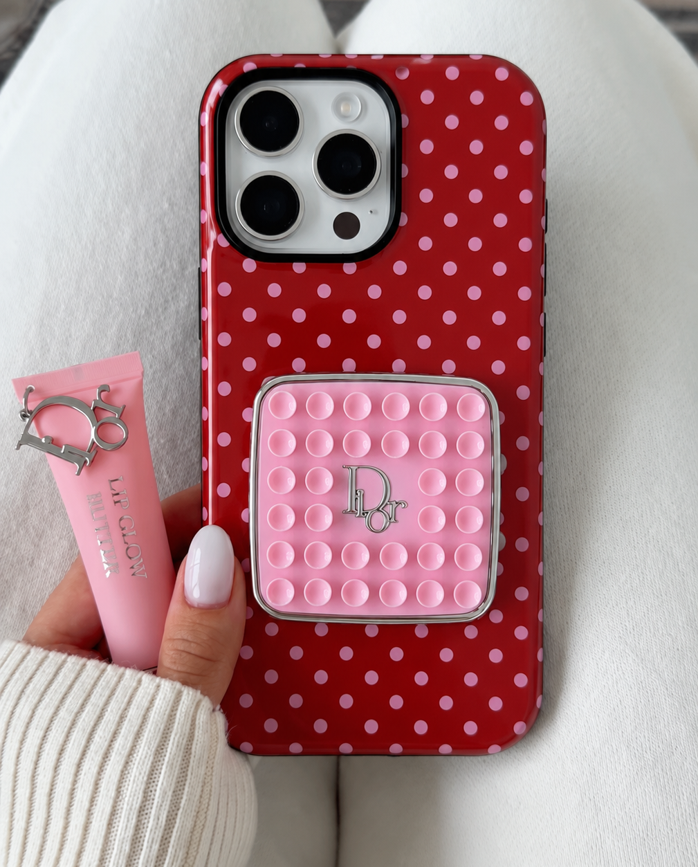 RED PINK POLKA DOTS PHONE CASE