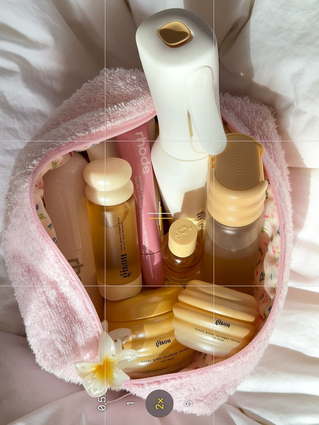 BABY PINK TERRYCLOTH VINTAGE YELLOW FLORAL MAKEUP BAG