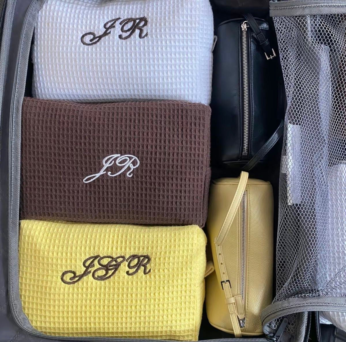 YELLOW WAFFLE KNIT PERSONALIZED NAME BAG