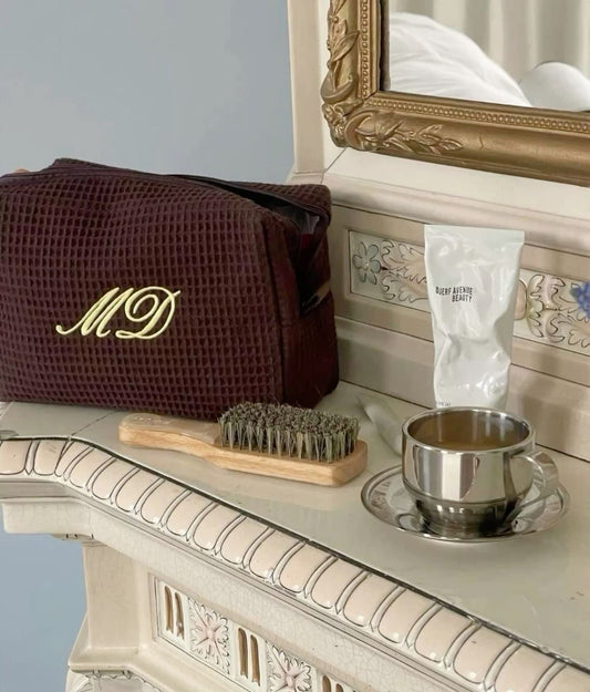 BROWN WAFFLE KNIT PERSONALIZED INITIALS BAG