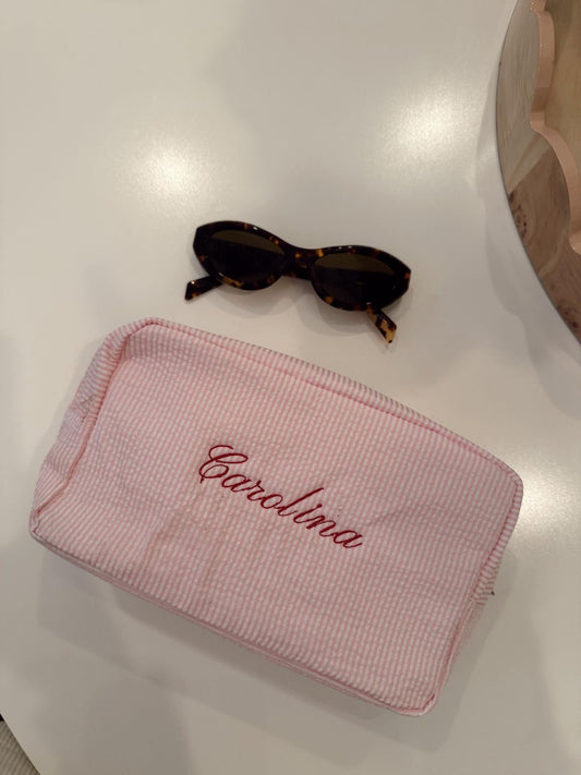 BABY PINK STRIPES RED PERSONALIZED NAME BAG