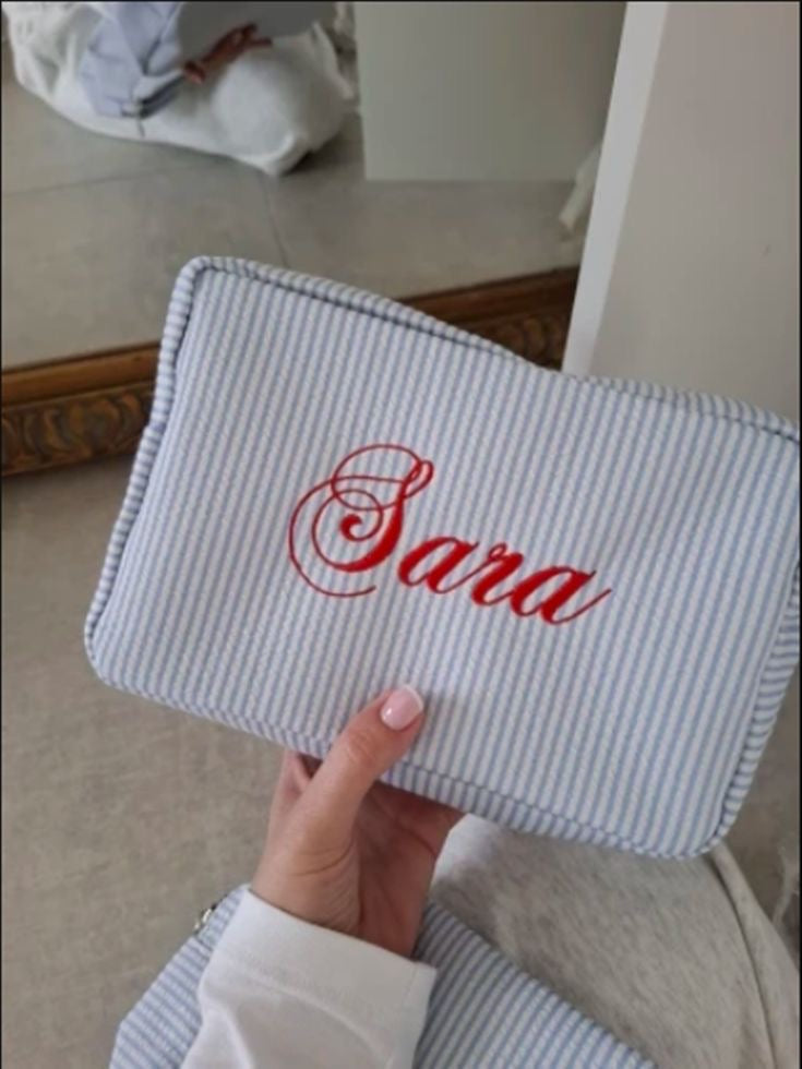 BLUE STRIPES RED PERSONALIZED NAME BAG