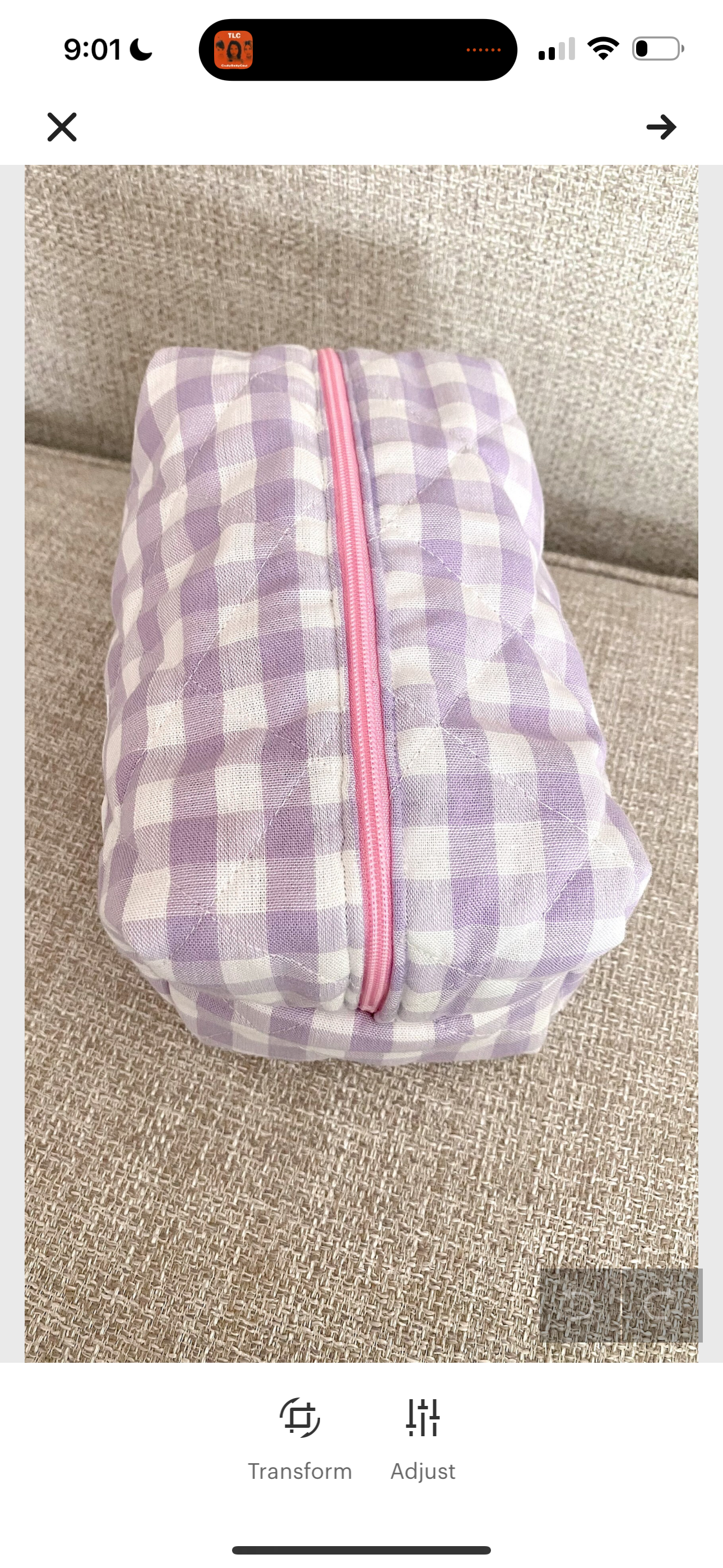PURPLE GINGHAM PINK TEDDY MAKEUP BAG