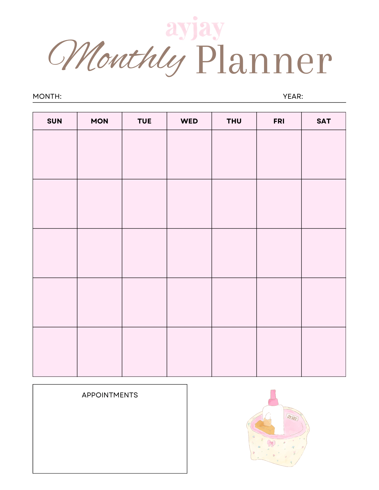 AYJAY MONTHLY PLANNER