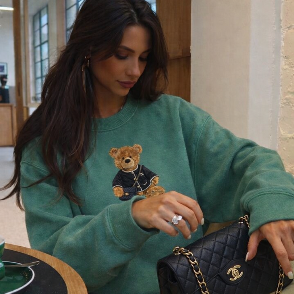 GREEN CLASSIC TEDDY BEAR COZY CLUB CREWNECK