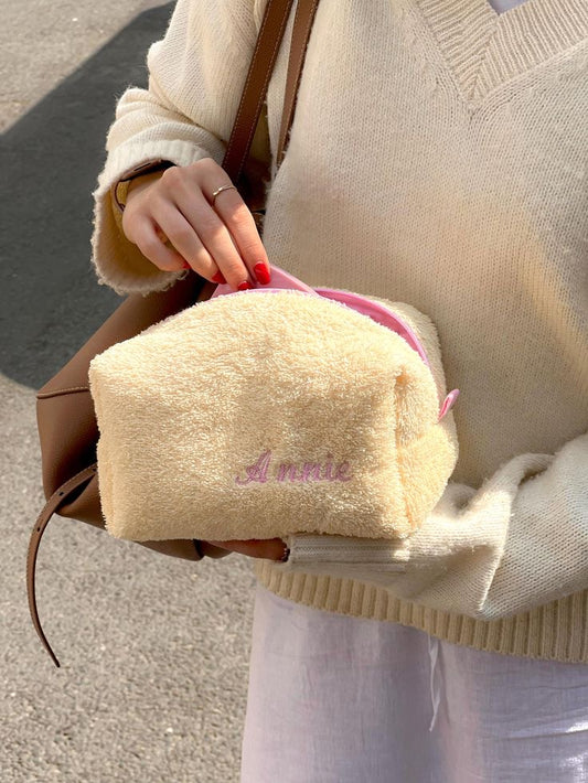 YELLOW TEDDY PINK NAME BAG