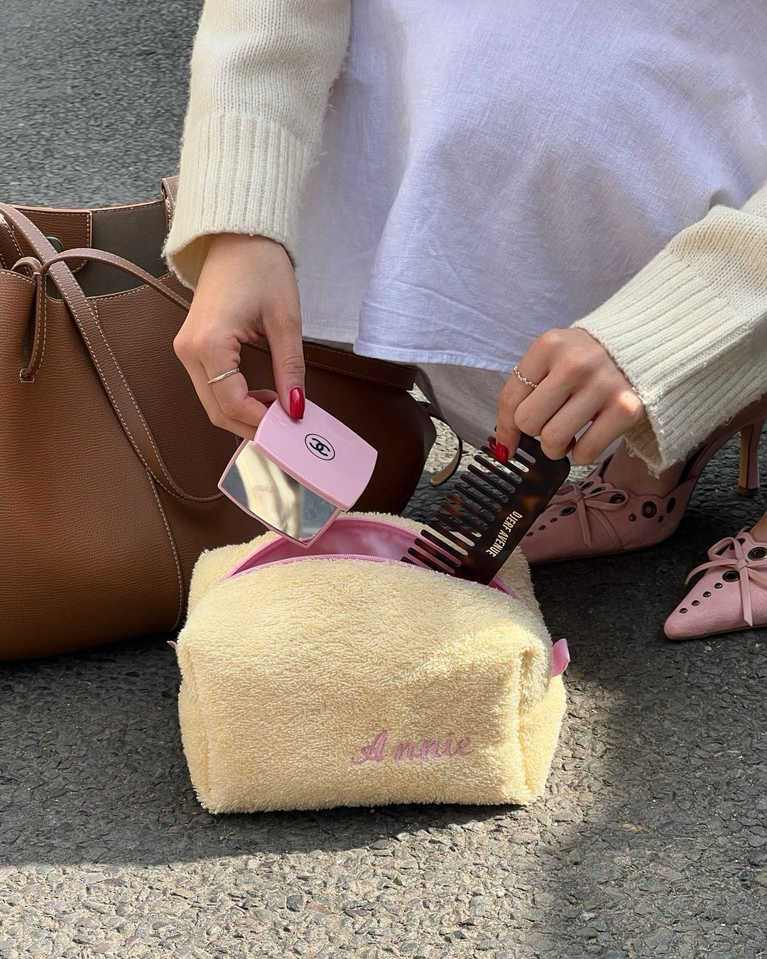 YELLOW TEDDY PINK NAME BAG