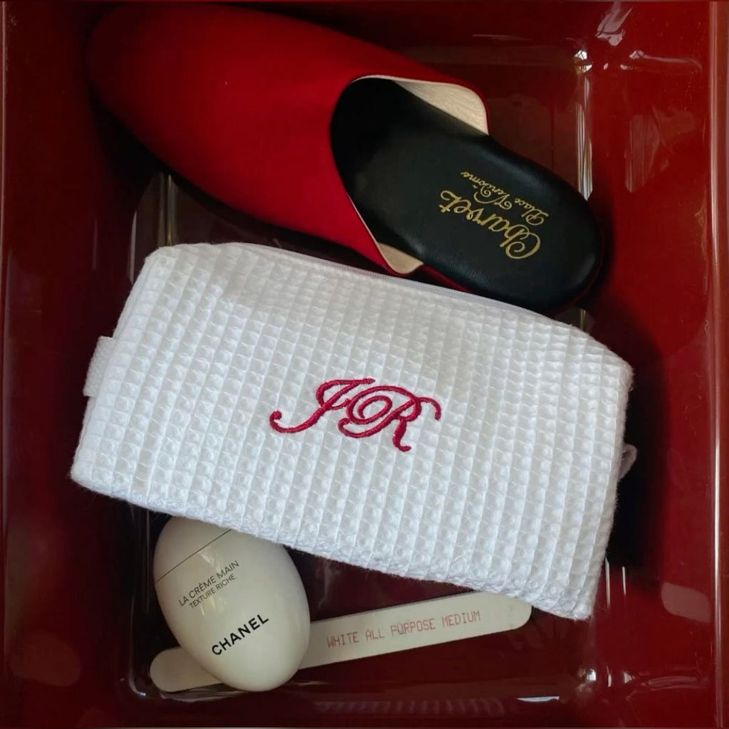 WHITE WAFFLE KNIT RED CUSTOM BAG