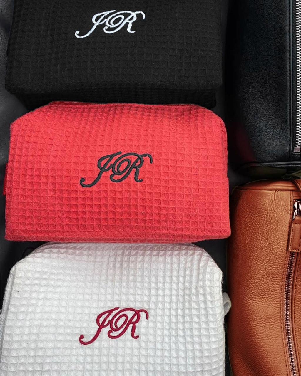 WHITE WAFFLE KNIT RED CUSTOM BAG