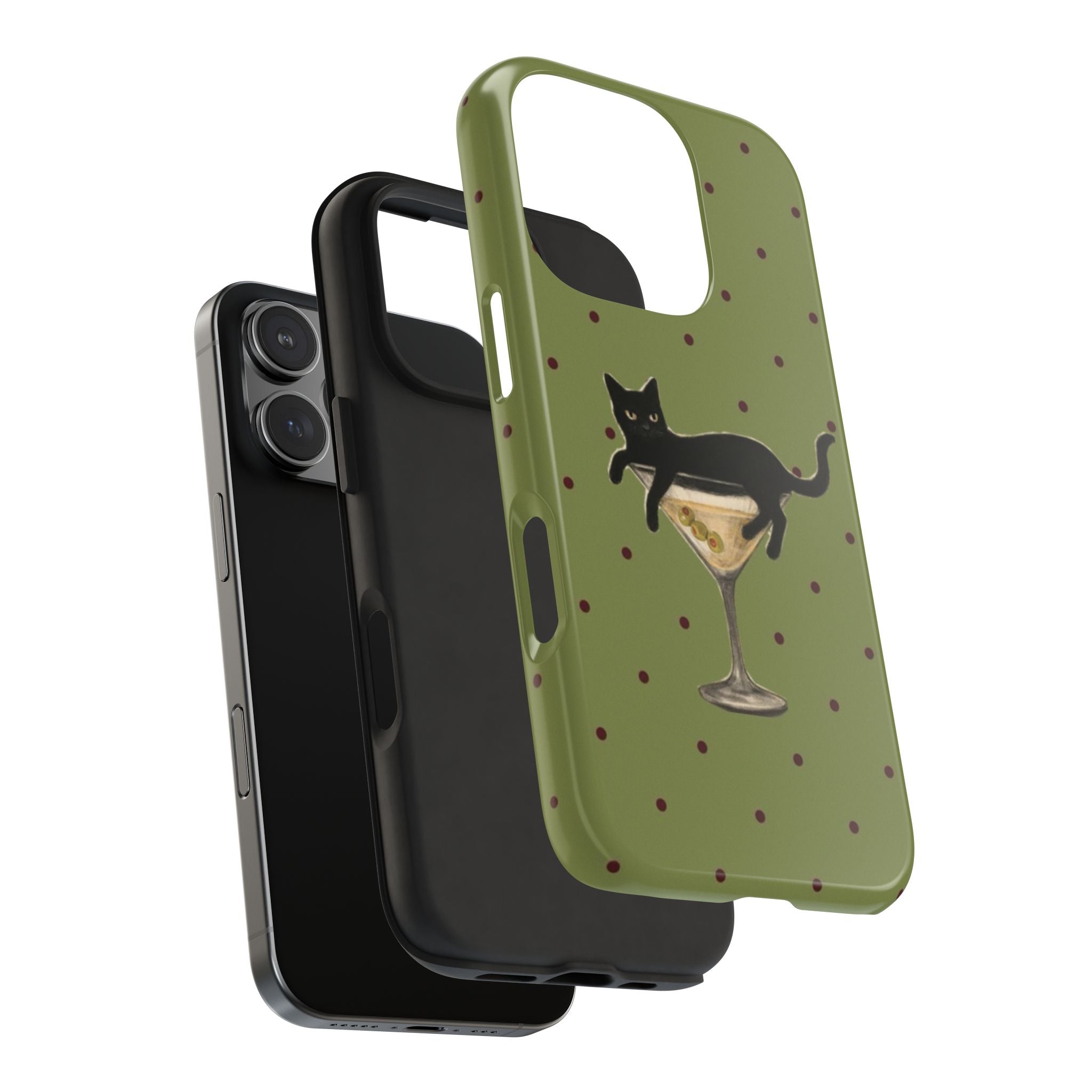 OLIVE POLKA DOTS CAT MARTINI PHONE CASE