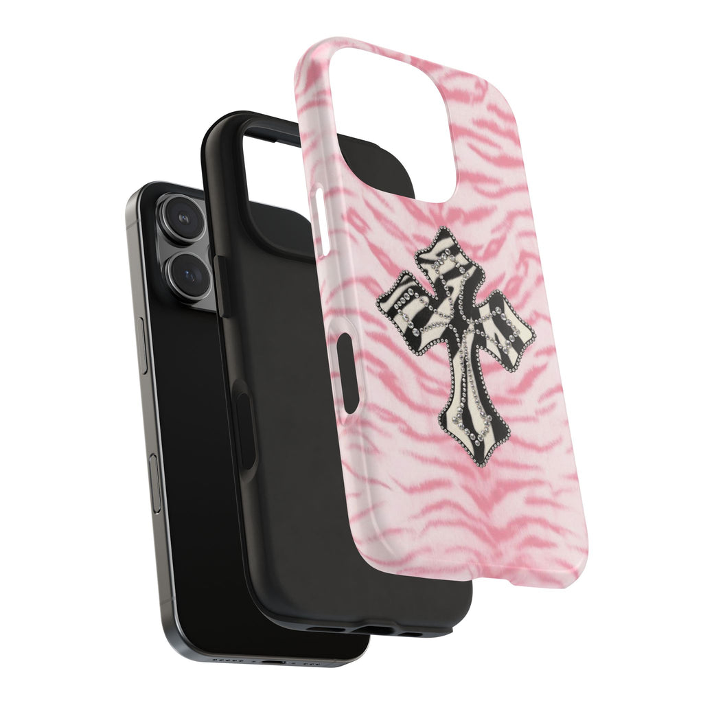 PINK ZEBRA CROSS PHONE CASE