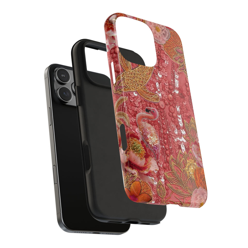 CORAL EMBELLISHED FLAMINGO PHONE CASE