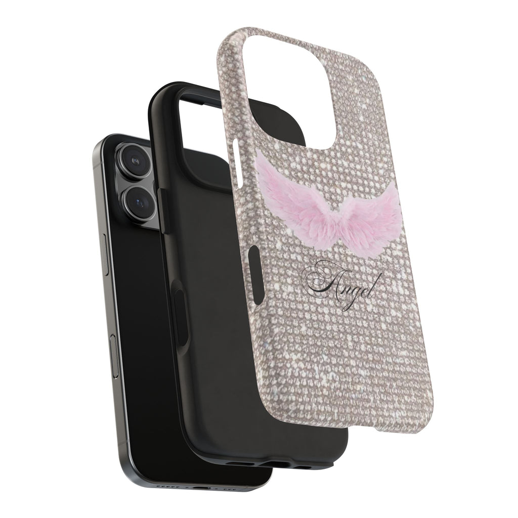 SILVER PINK ANGEL WINGS PHONE CASE