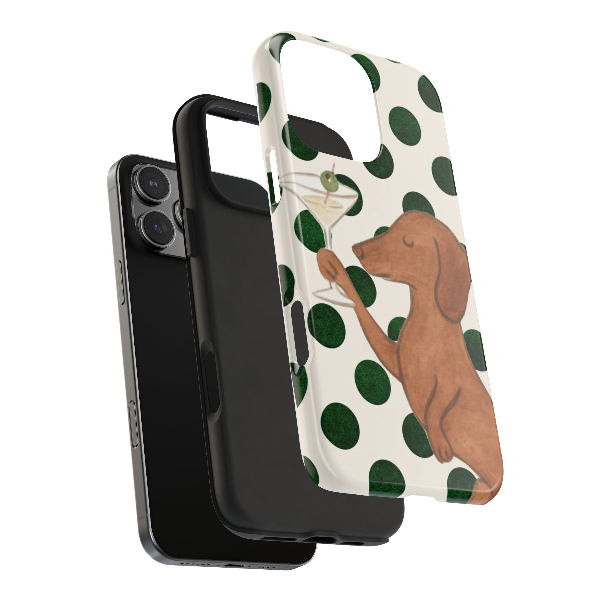GREEN POLKA DOTS 'TINI DACHSHUND WEENIE DOG PHONE CASE