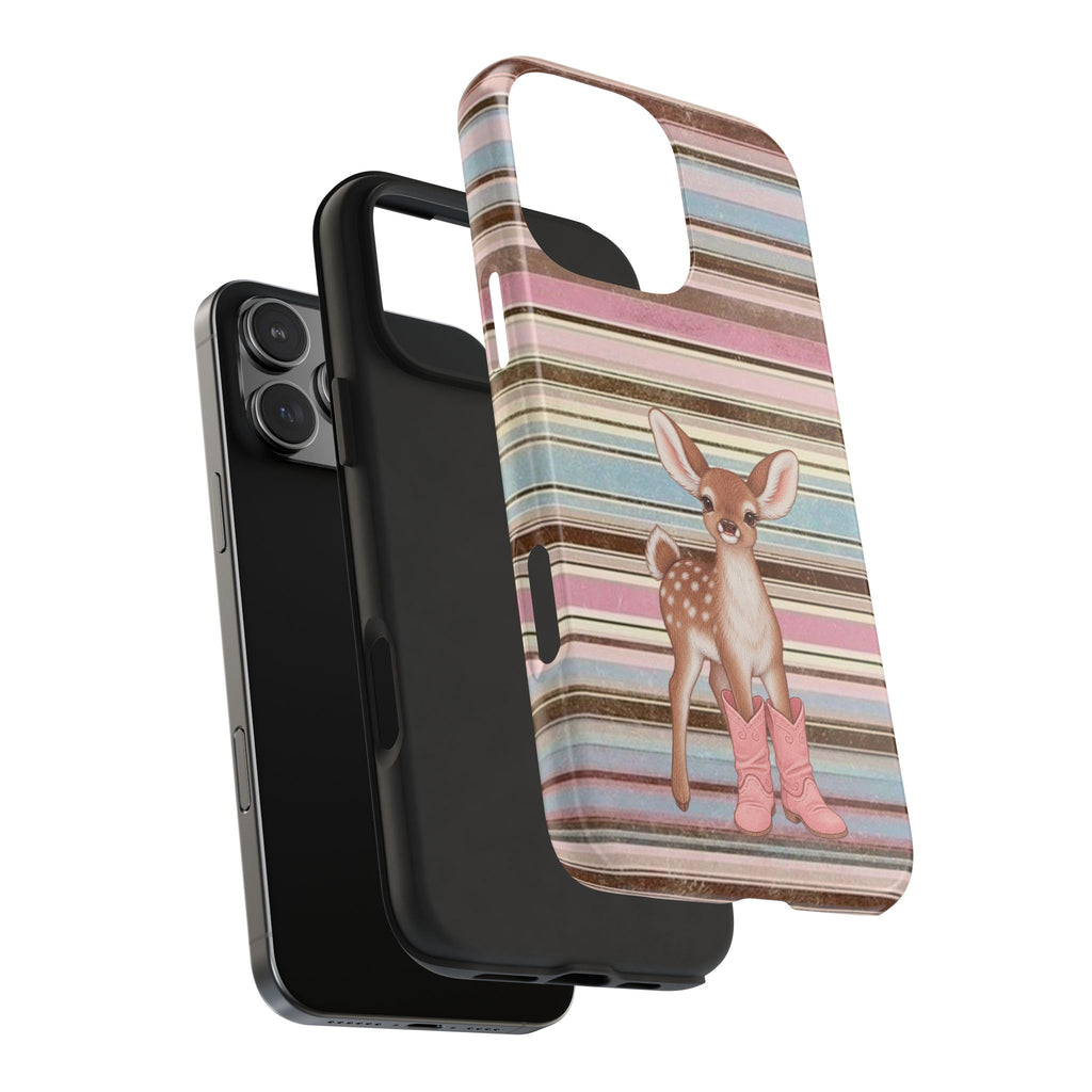 BROWN PINK STRIPES COWBOY BOOTS DEER PHONE CASE