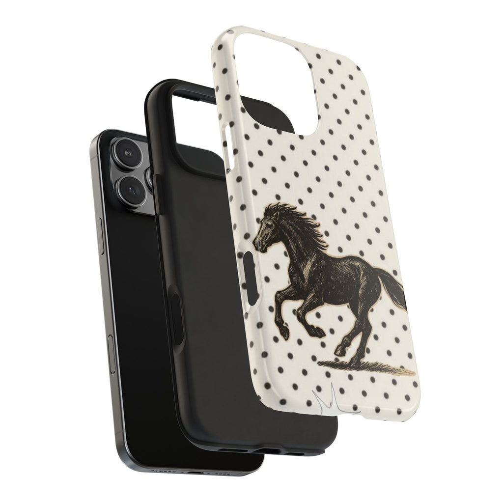 BLACK & WHITE POLKA DOTS WESTERN HORSE PHONE CASE