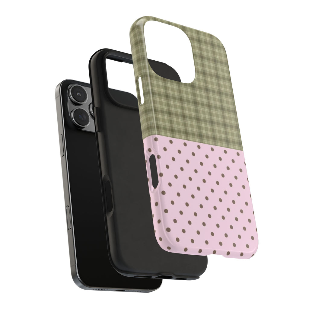 GREEN PLAID PINK POLKA DOTS PHONE CASE