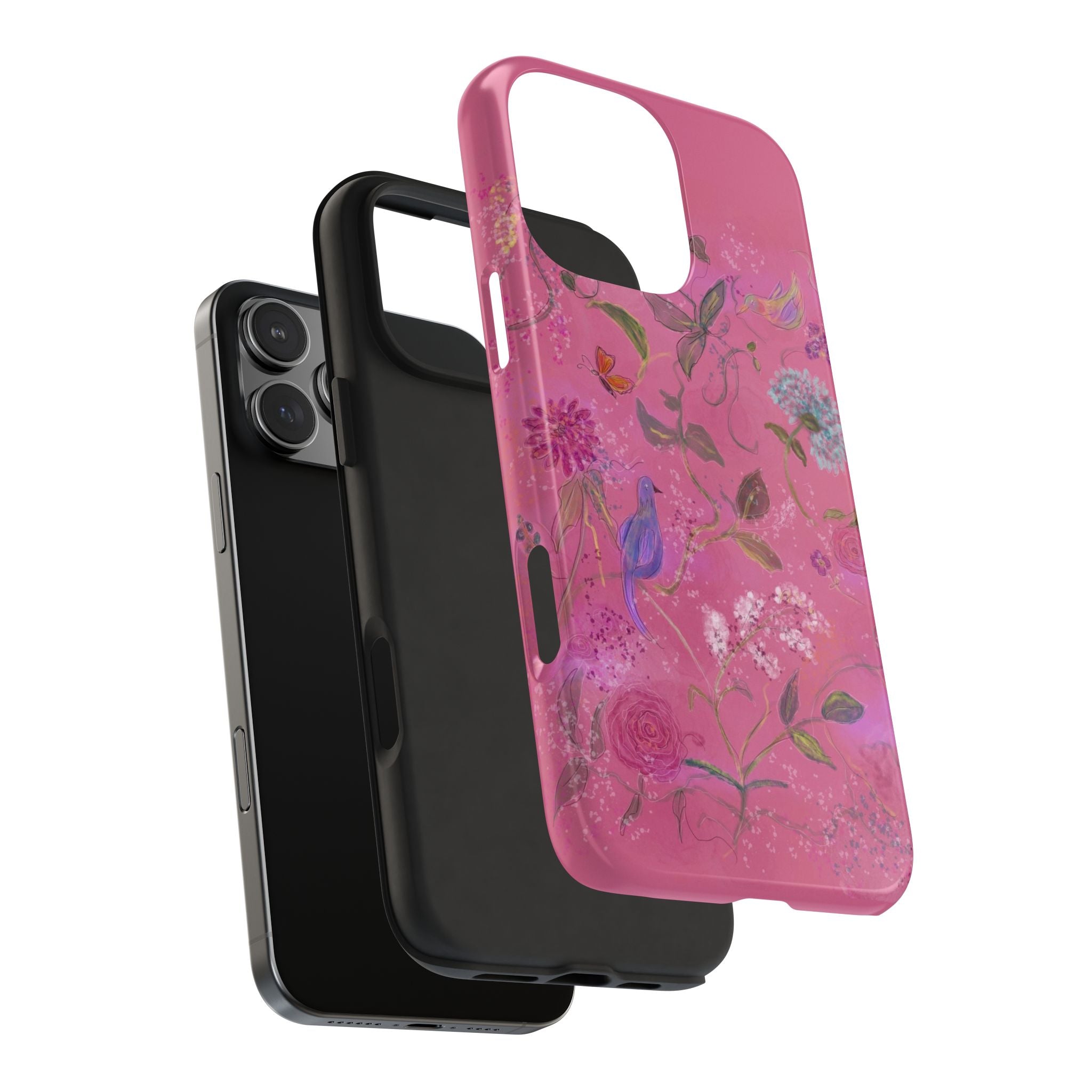 PINK WHIMSY GARDEN BIRD PHONE CASE