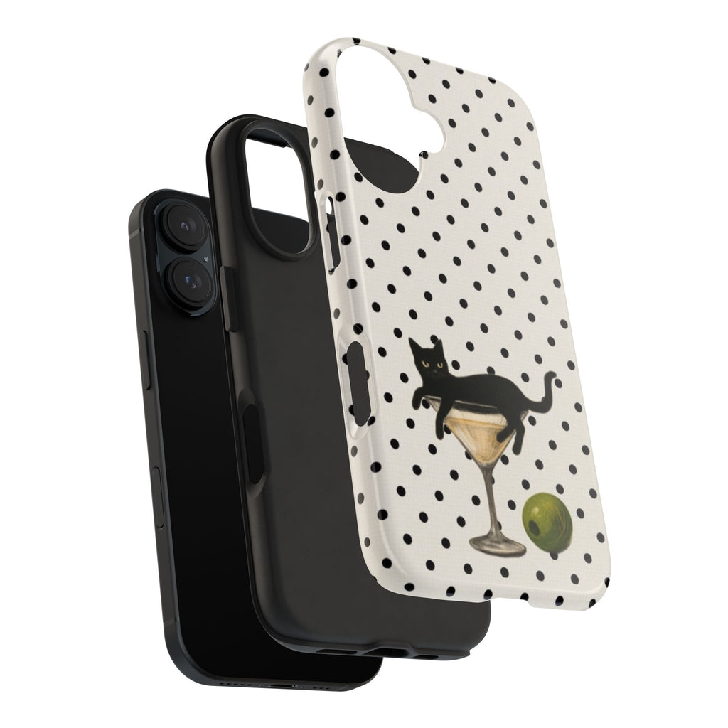 BLACK & WHITE POLKA DOTS CAT OLIVE MARTINI PHONE CASE