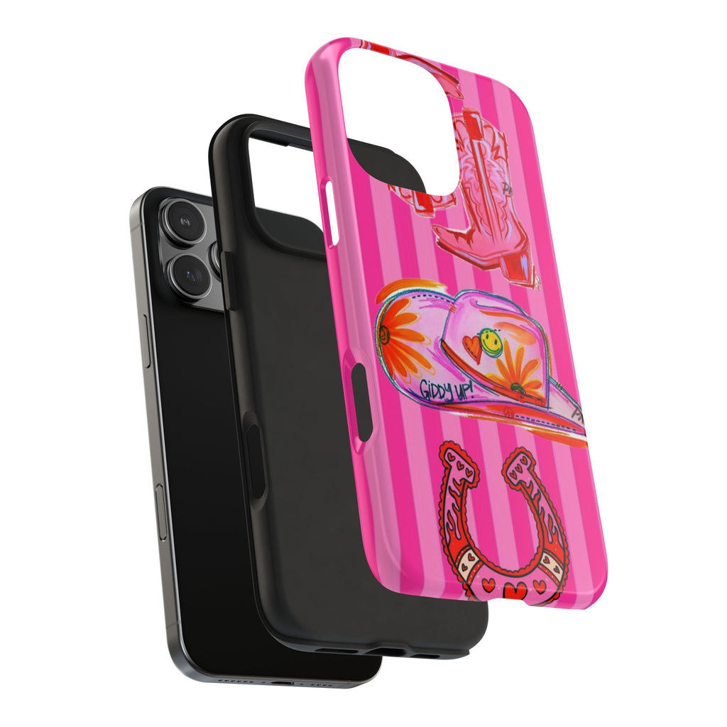 PINK STRIPES GIDDY UP PHONE CASE