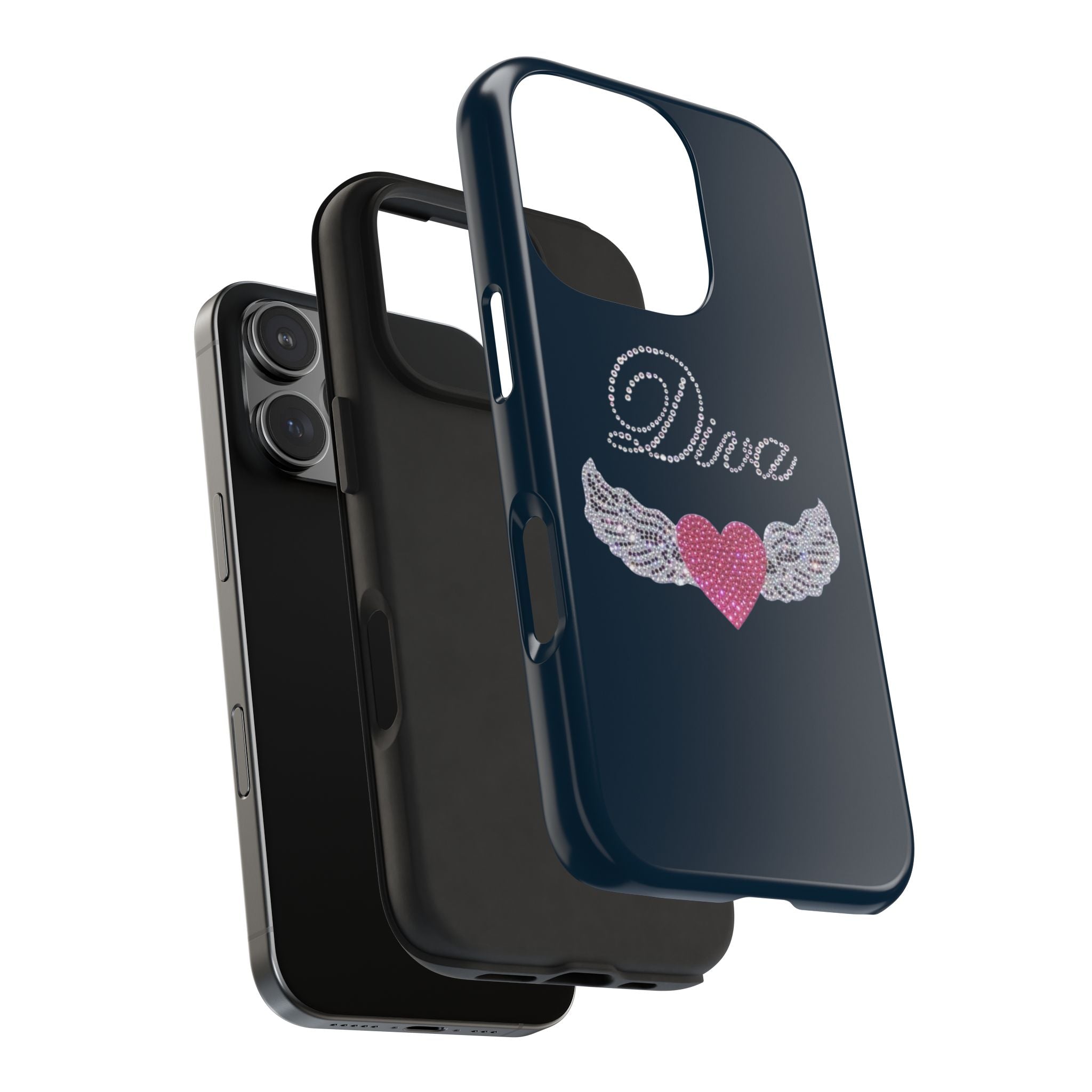 NAVY BEDAZZLED DIVA HEART PHONE CASE