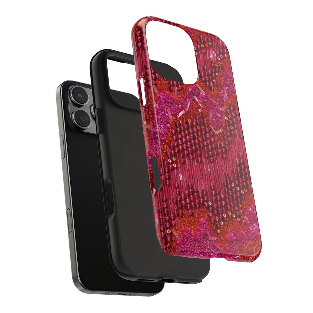 BURGUNDY BEADS EMBELLISHED PHONE CASE