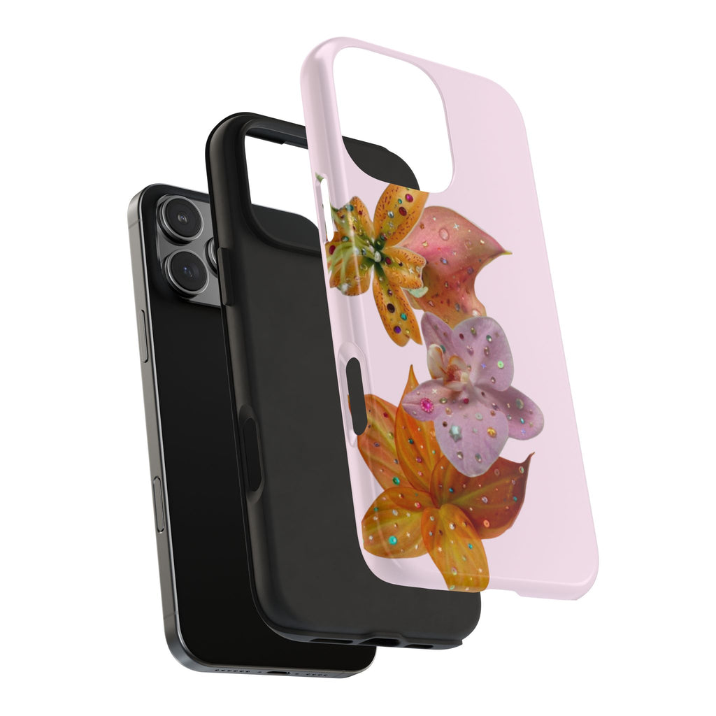 PINK EMBELLISHED LILY FLOWERS PHONE CASE