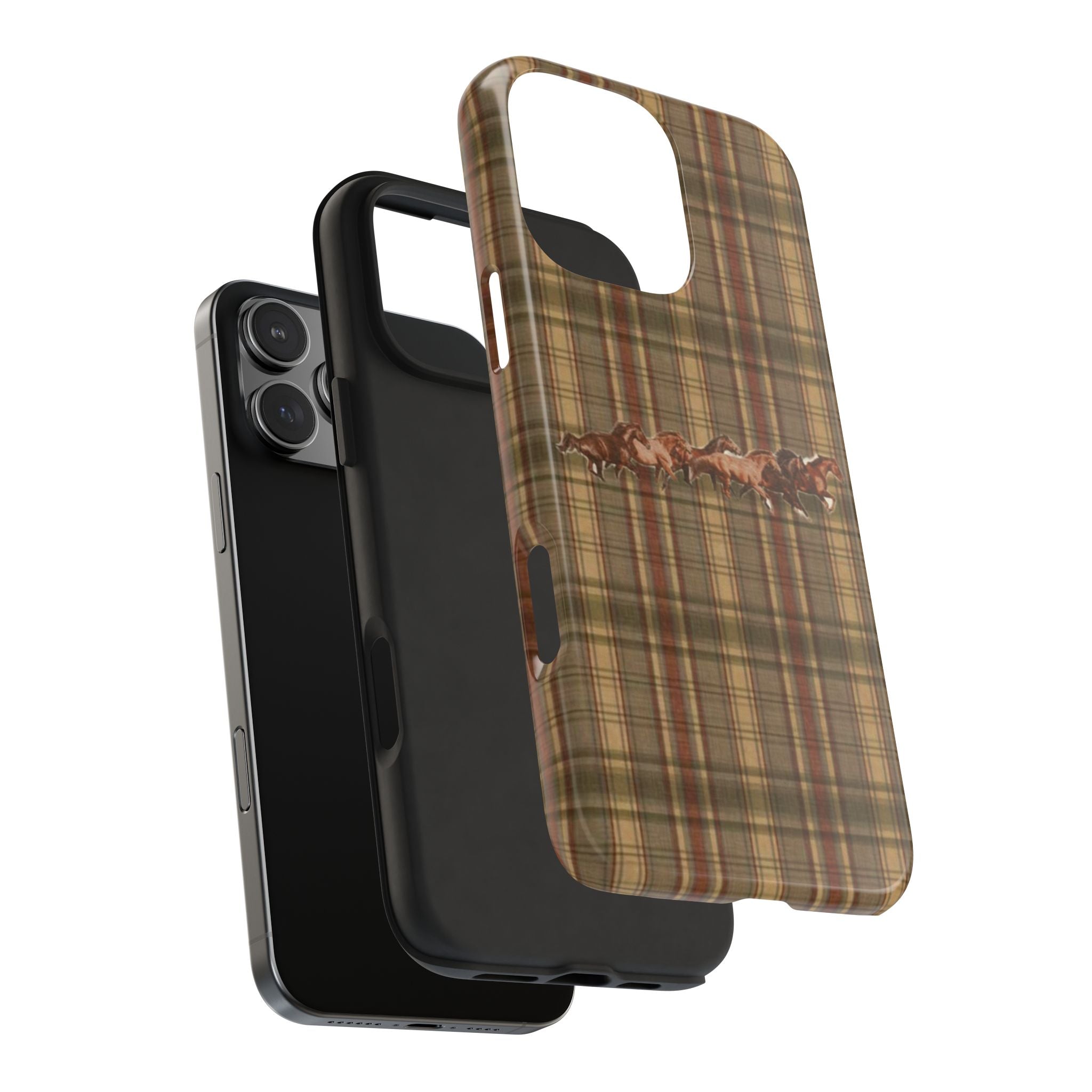 SADDLE BROWN PLAID HORSES PHONE CASE