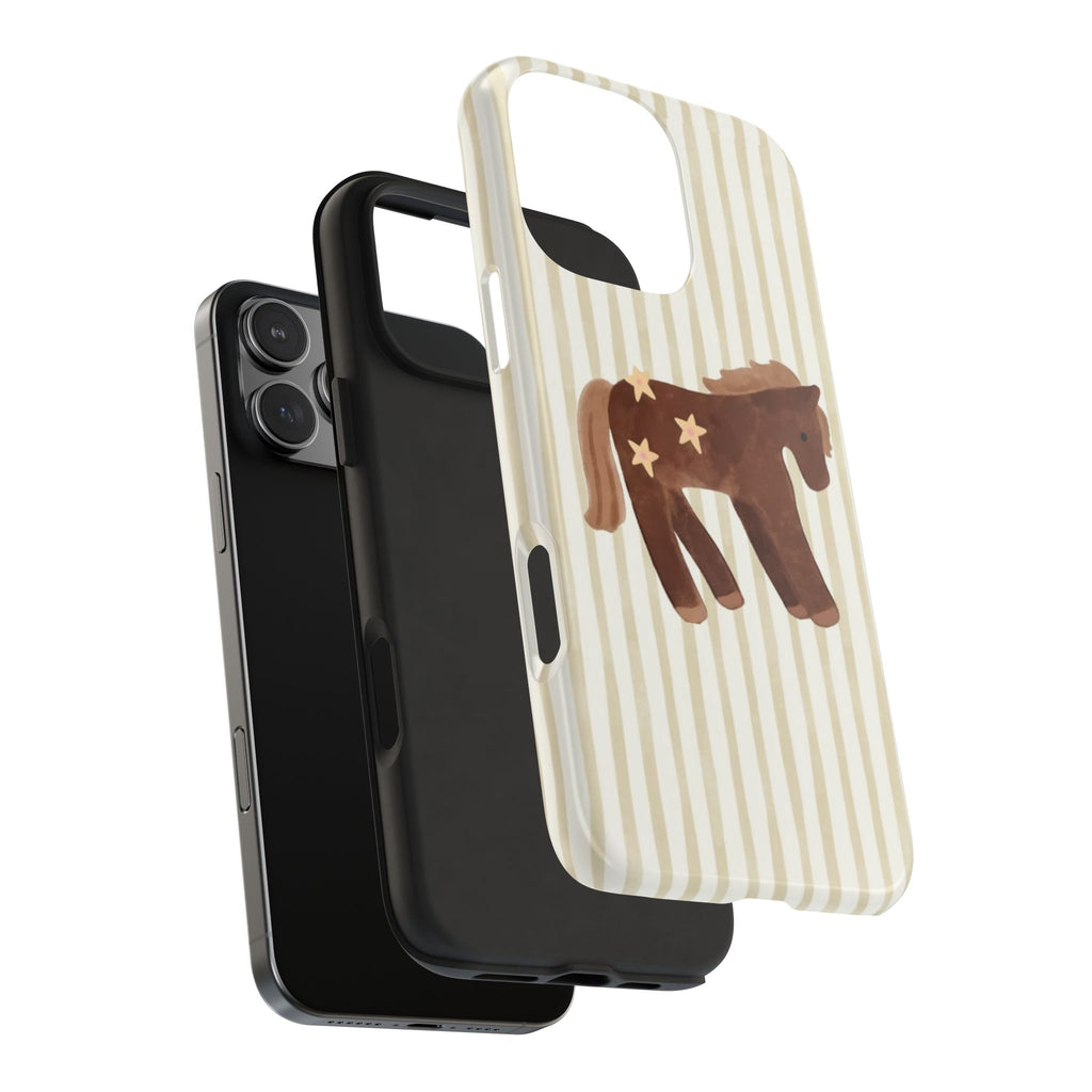 BEIGE STRIPES PONY PHONE CASE
