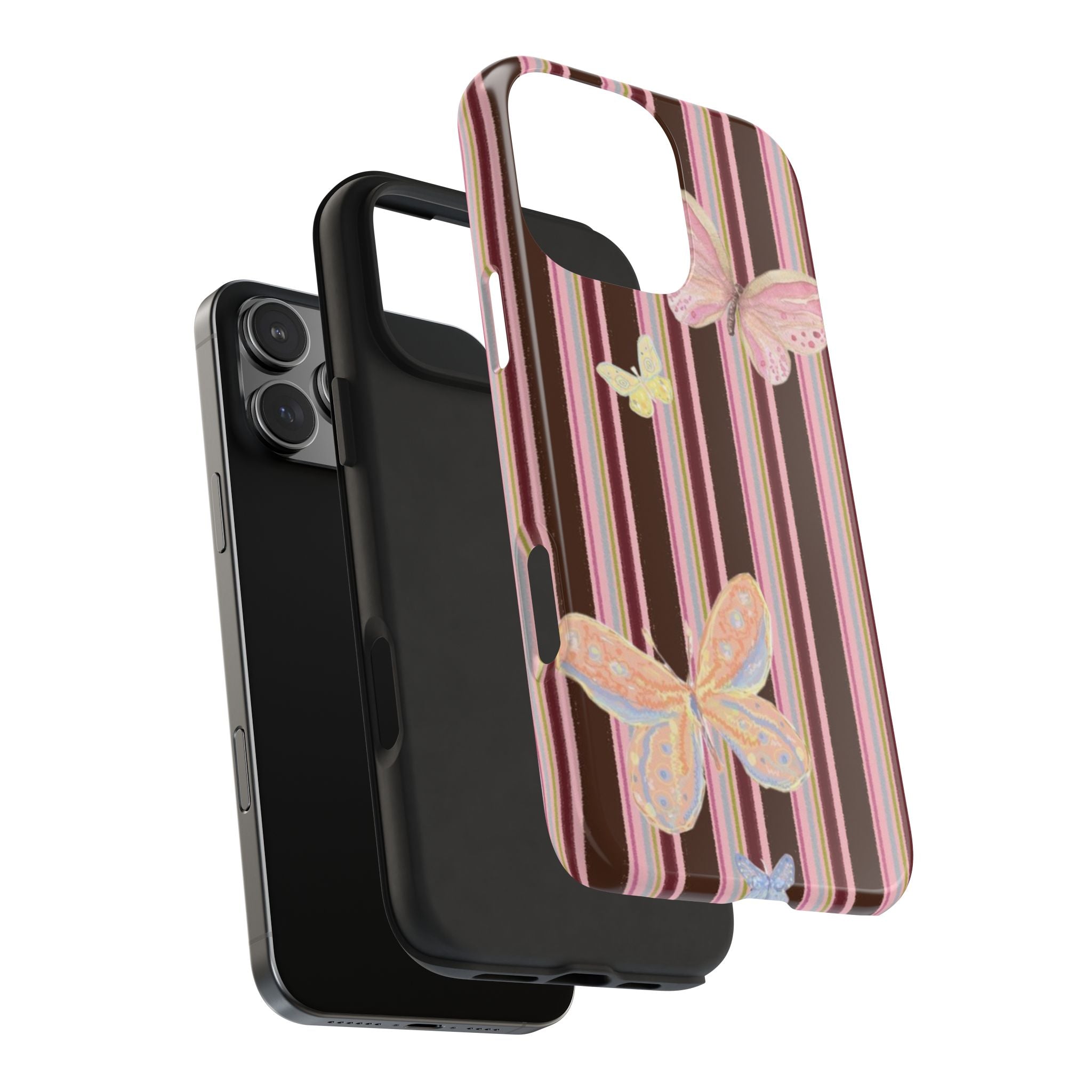 CRANBERRY STRIPES BUTTERFLIES PHONE CASE