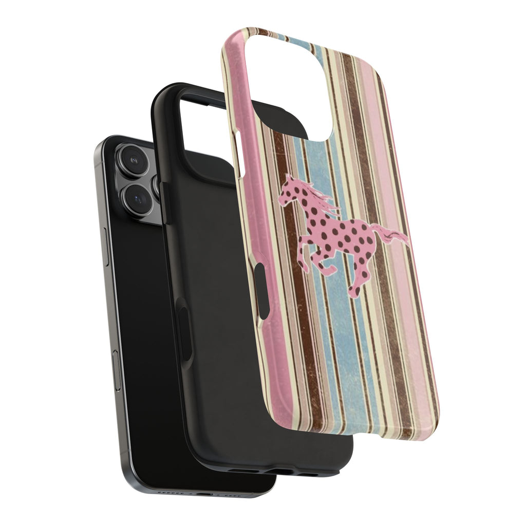AUTUMN STRIPES PINK POLKA DOT HORSE PHONE CASE