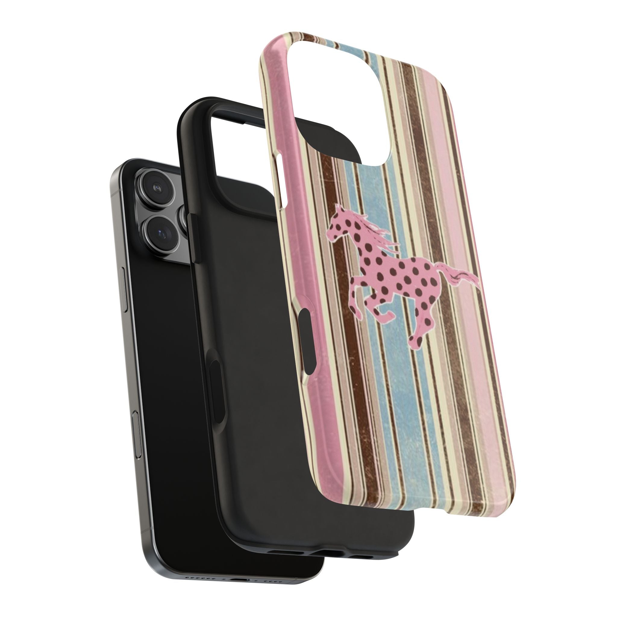 AUTUMN STRIPES PINK POLKA DOT HORSE PHONE CASE