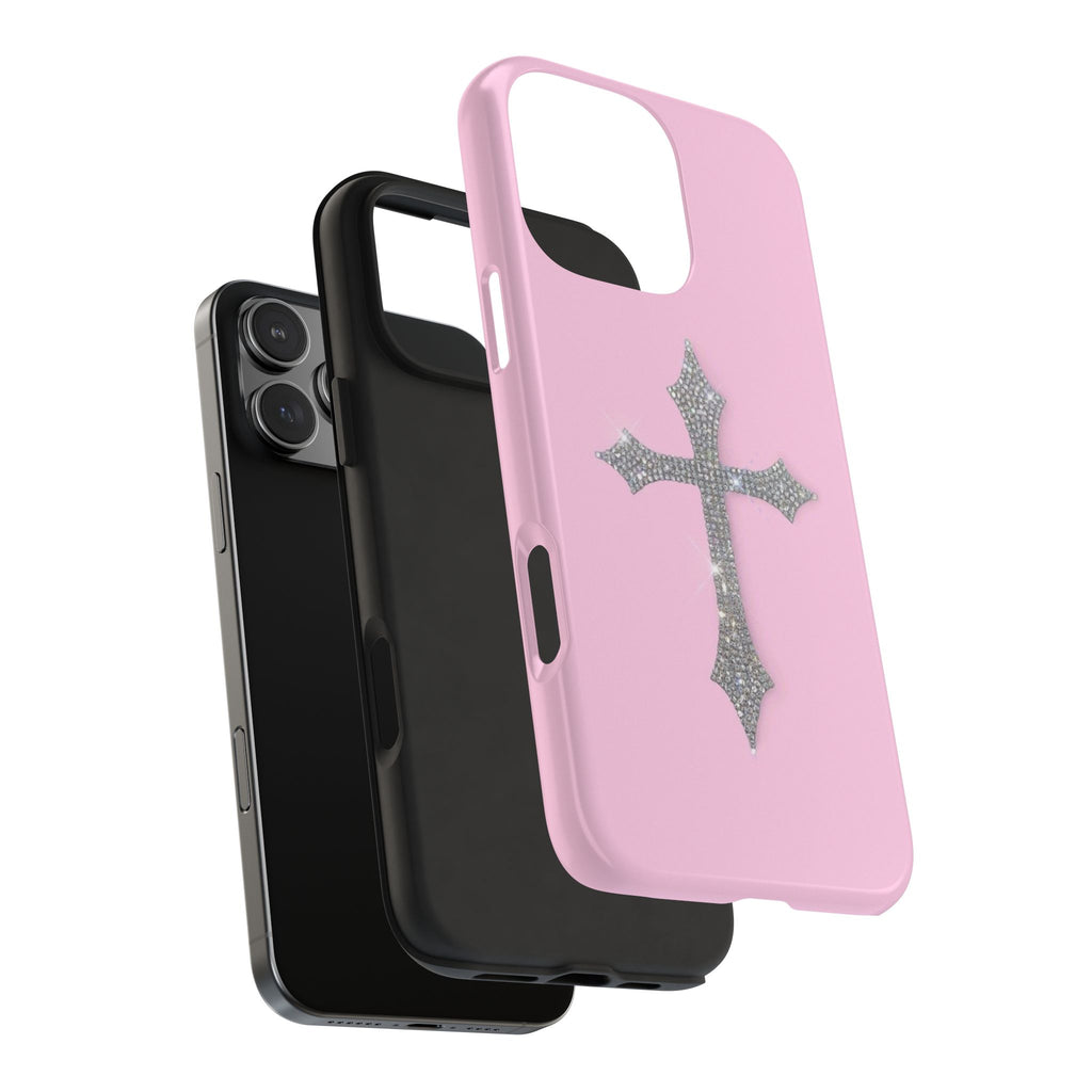 PINK SILVER CROSS PHONE CASE