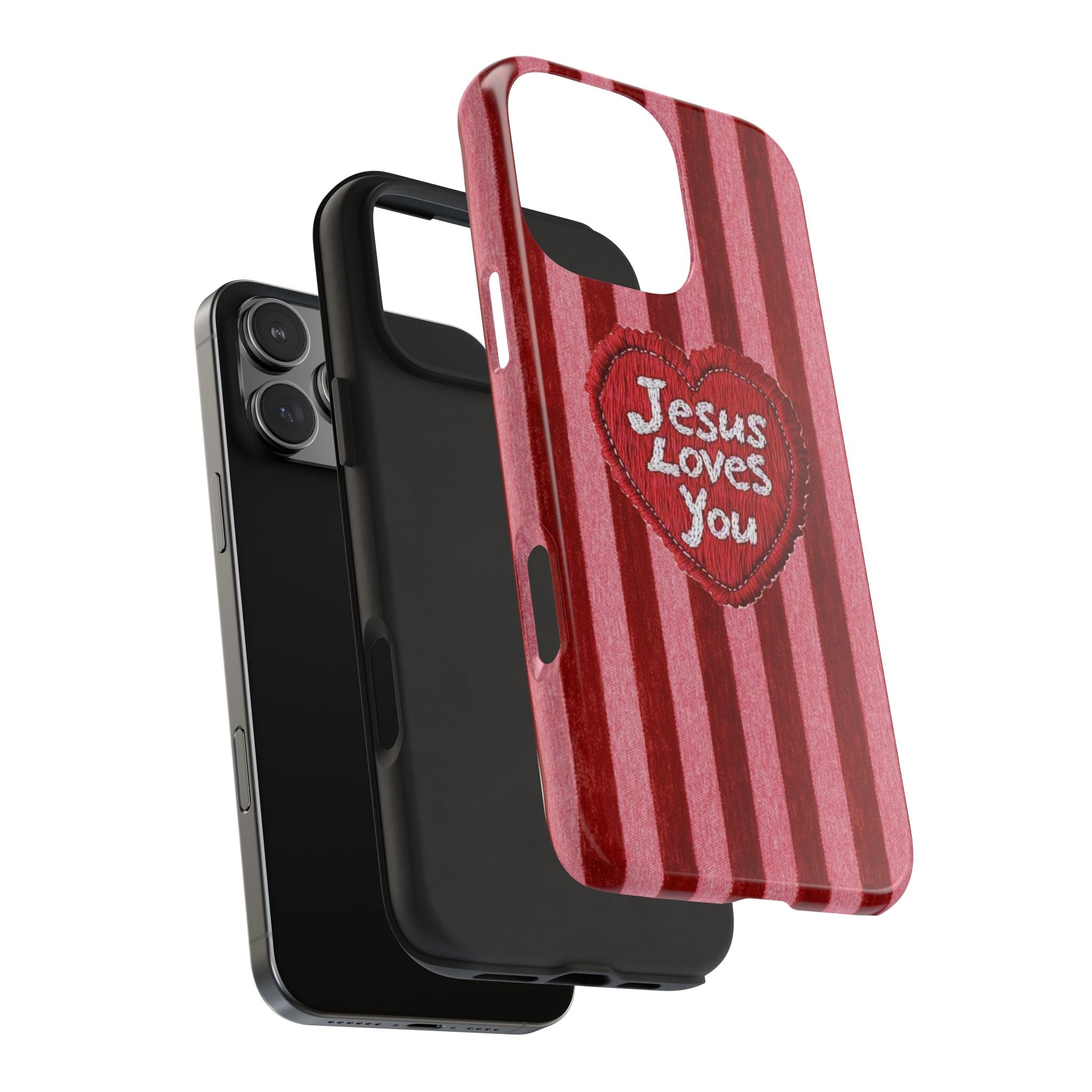 JESUS LOVES YOU PINK & RED STRIPES PHONE CASE