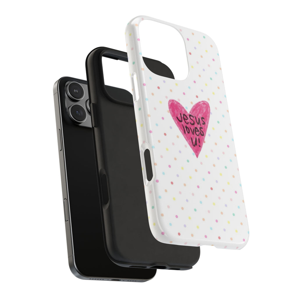 PINK HEART POLKA DOTS JESUS LOVES U PHONE CASE