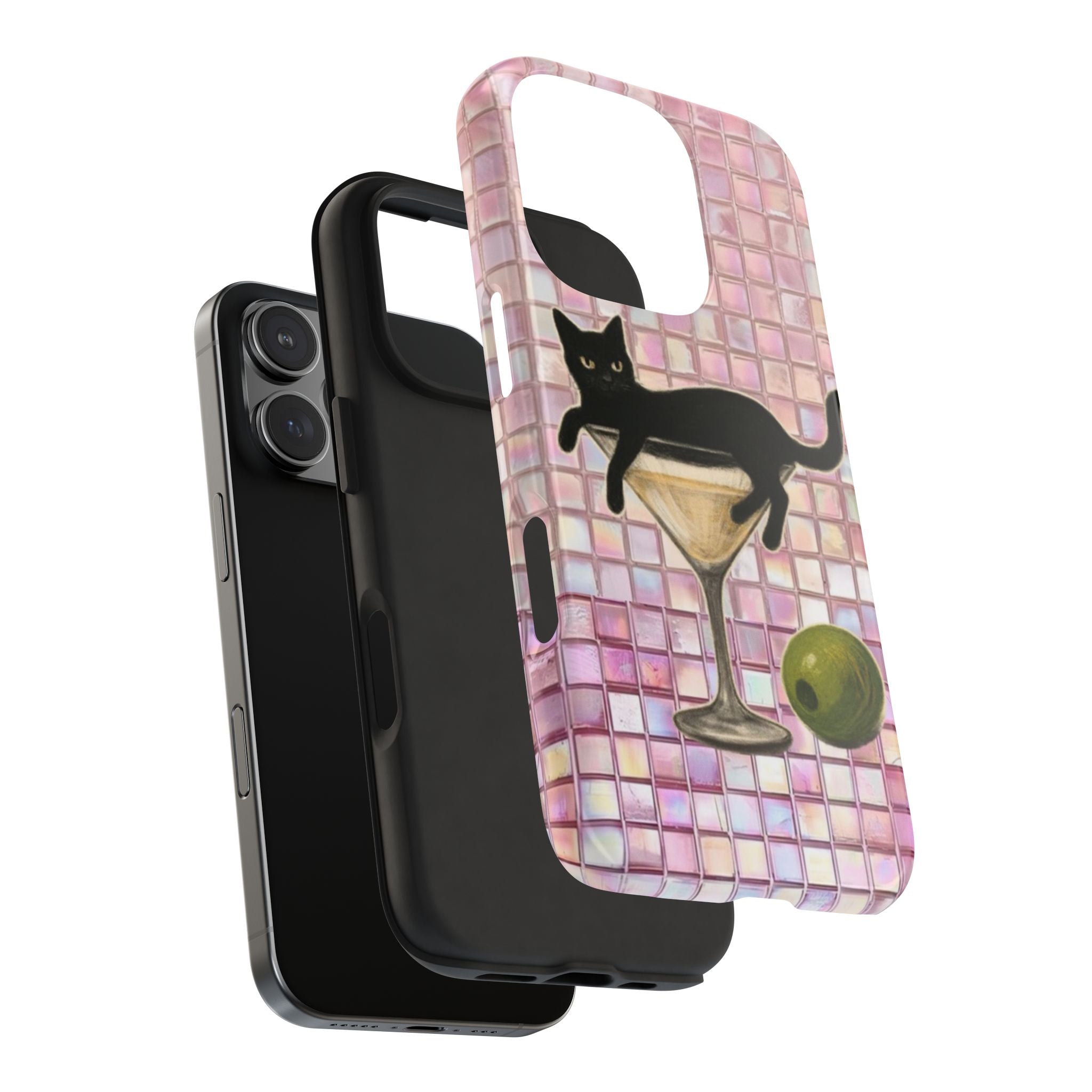 PINK MOSAIC OLIVE MARTINI CAT PHONE CASE