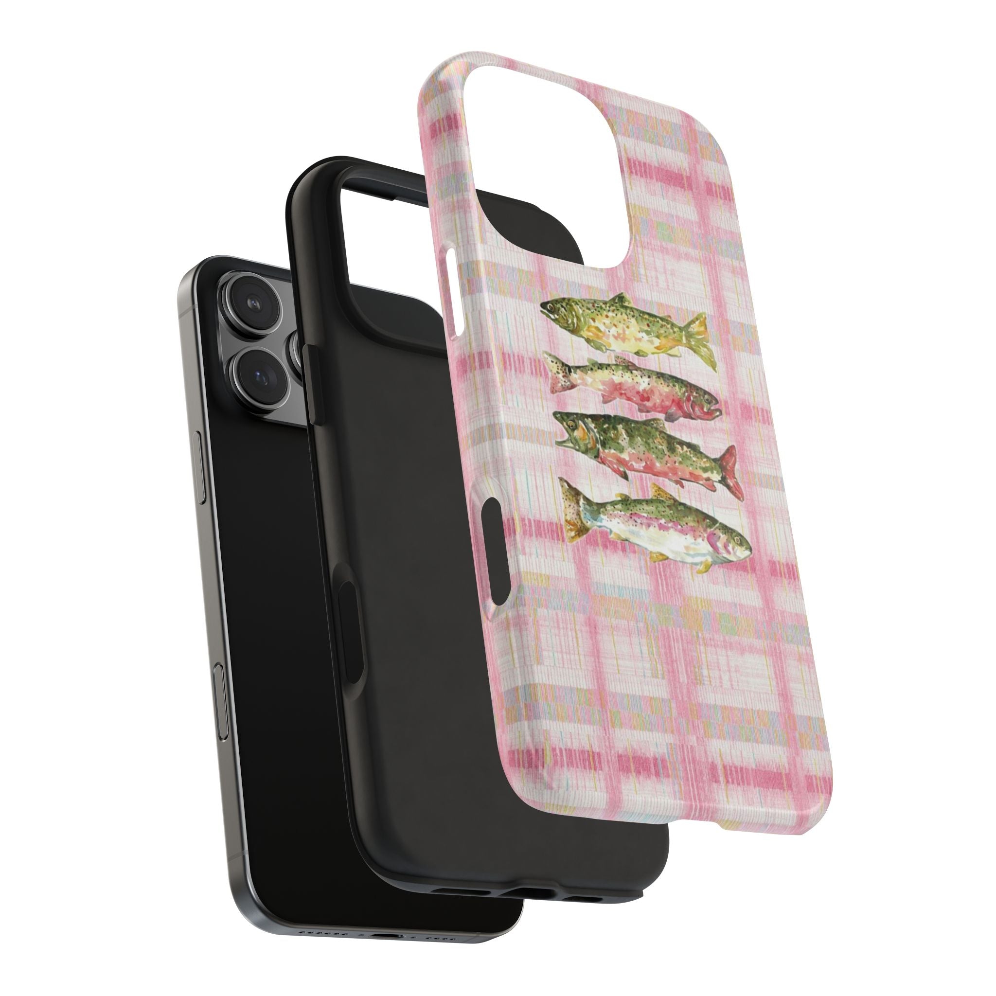 PINK WHIMSY GINGHAM TROUT FISH PHONE CASE