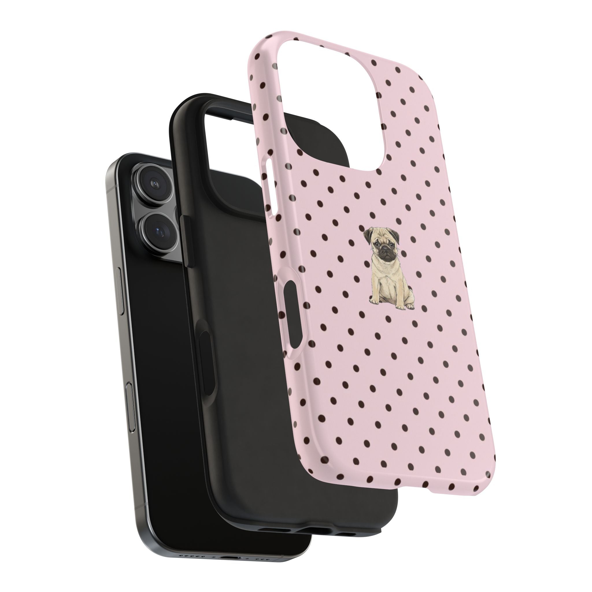 PINK POLKA DOTS PUG PUPPY PHONE CASE