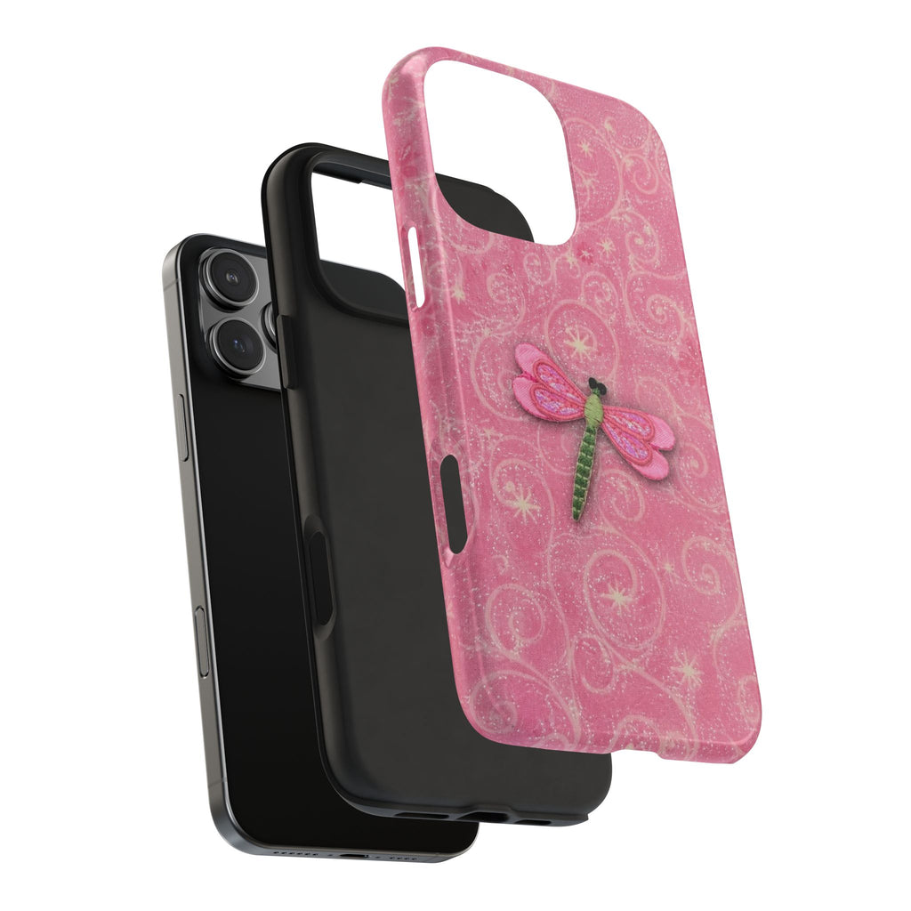 PINK GLITTER EMBELLISHED DRAGONFLY PHONE CASE