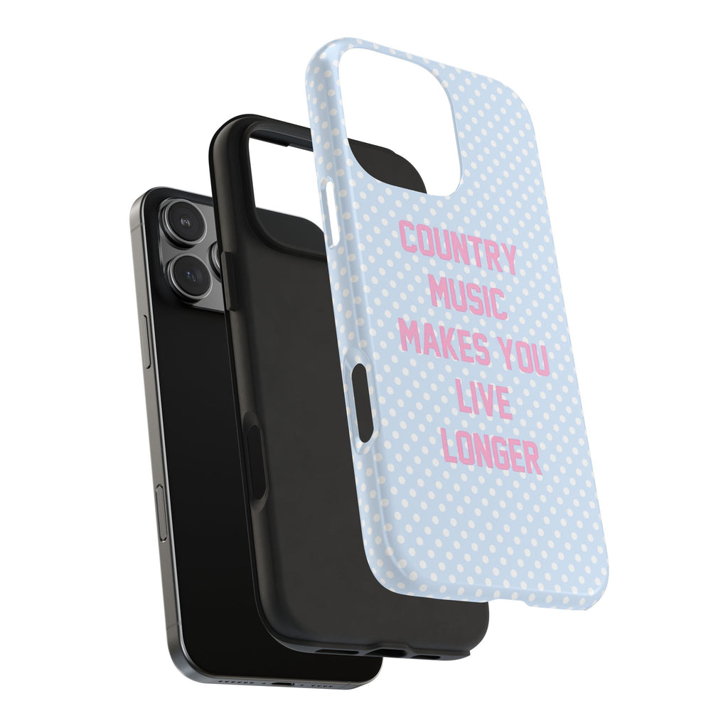 BLUE POLKA DOTS COUNTRY MUSIC MAKES YOU LIVE LONGER PHONE CASE