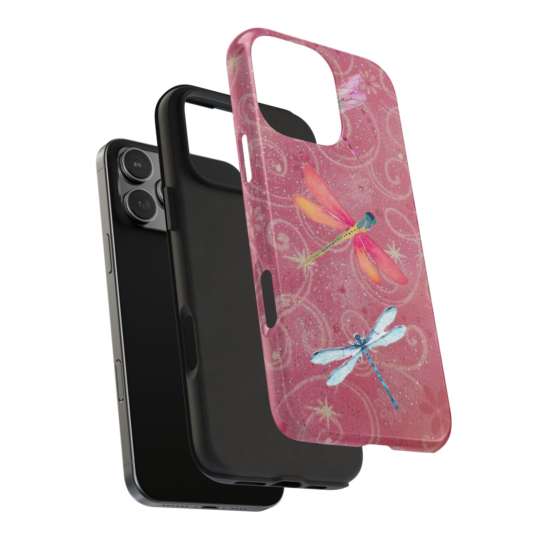 PINK WHIMSY GLITTER DRAGONFLIES PHONE CASE