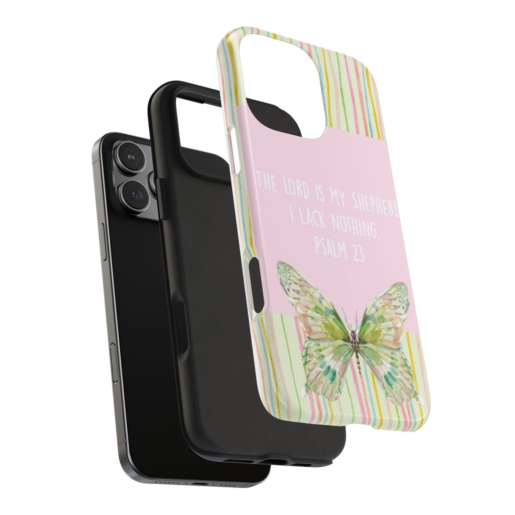 PSALM 23 GREEN BUTTERFLY STRIPES PHONE CASE