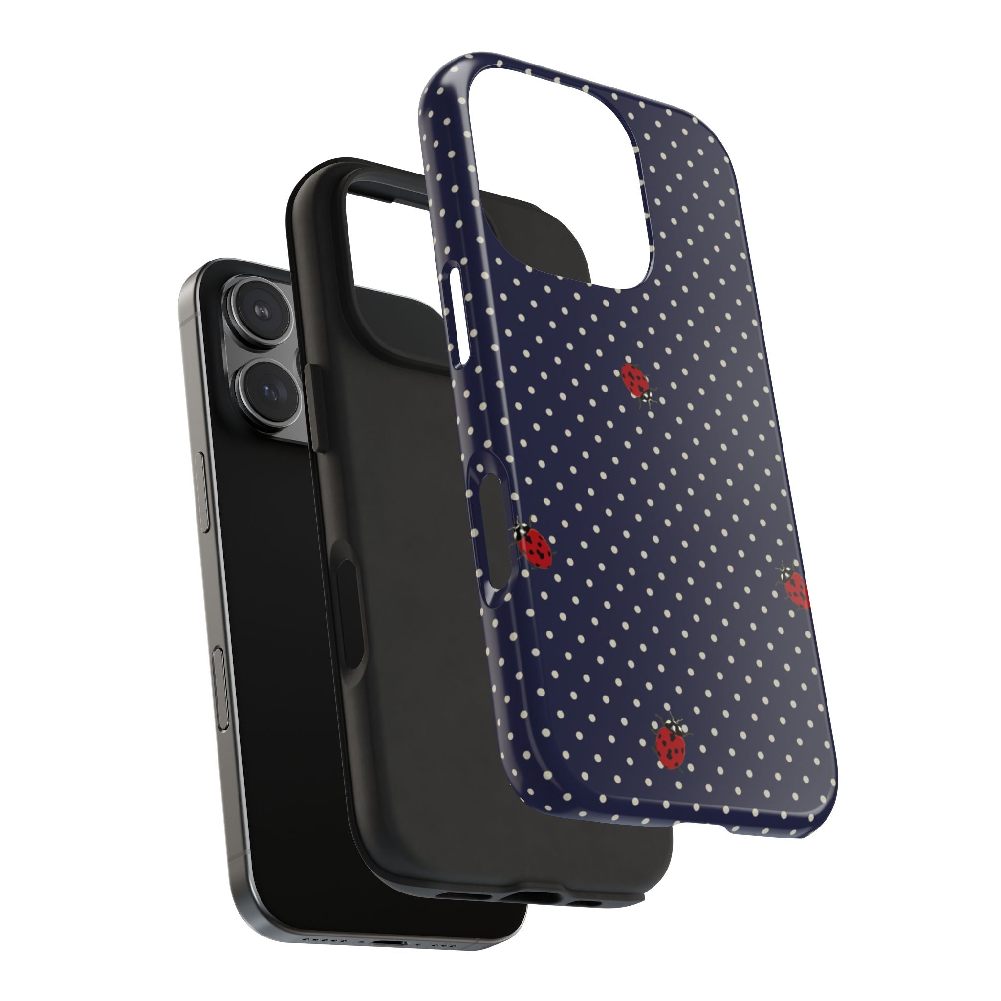 NAVY BLUE POLKA DOTS MINI LADYBUGS PHONE CASE