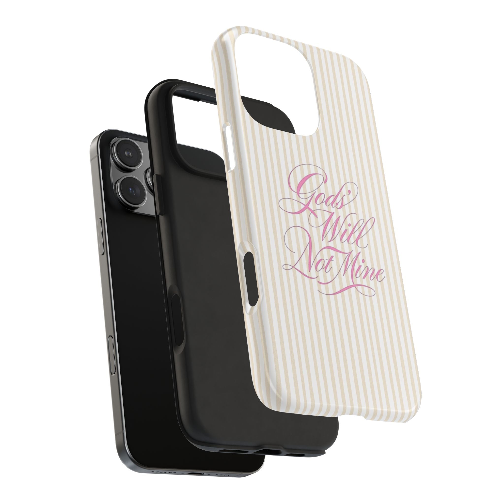 BEIGE STRIPES GOD'S WILL NOT MINE PHONE CASE