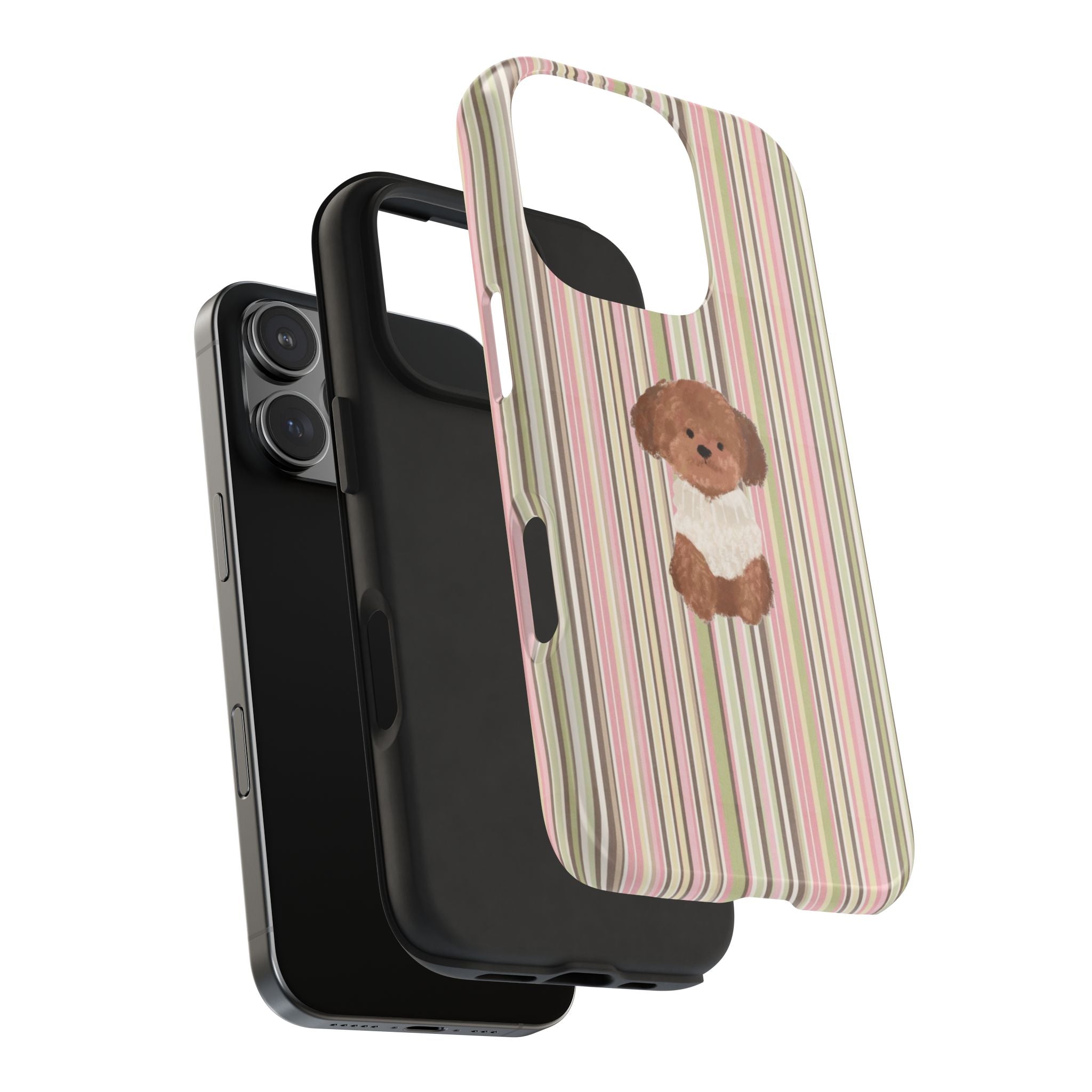 PINK & GREEN STRIPES POODLE PHONE CASE