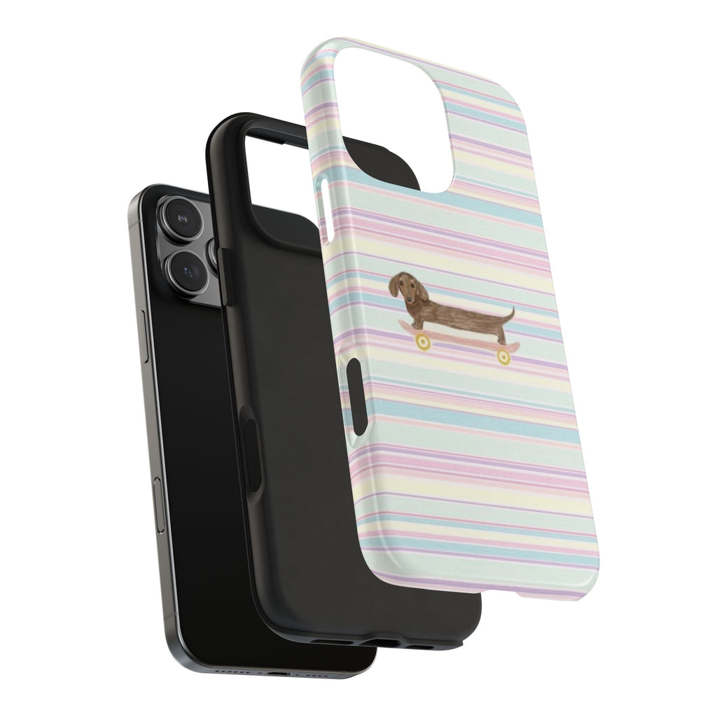 PINK STRIPES DACHSHUND PHONE CASE